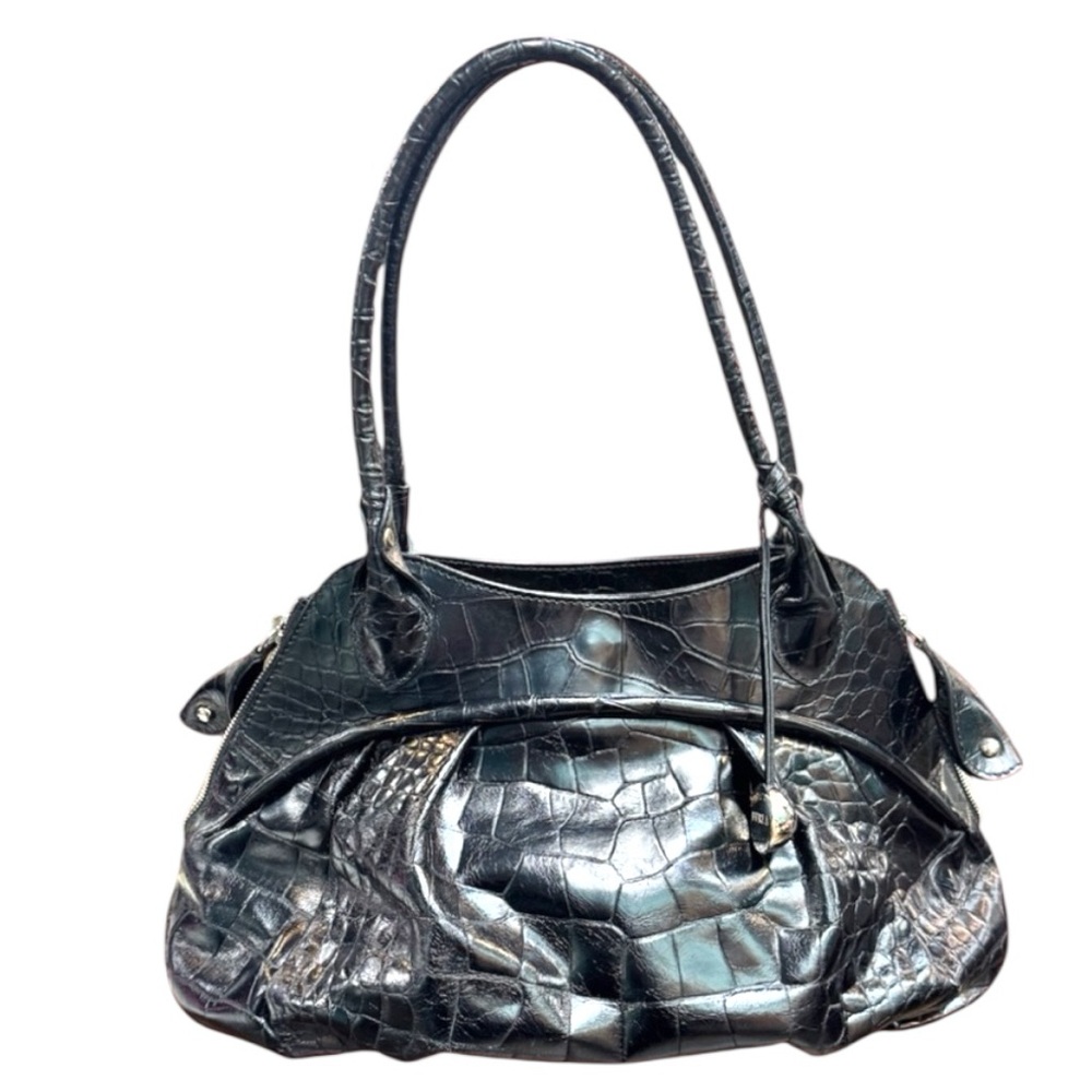 Furla Black Shoulder Bag with Croc Embossed Leather